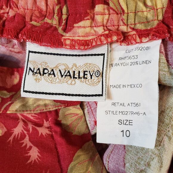 Vintage Napa Valley Red Pink Floral Pleated High Waist Shorts Set Sleeveless L M - Picture 11 of 11